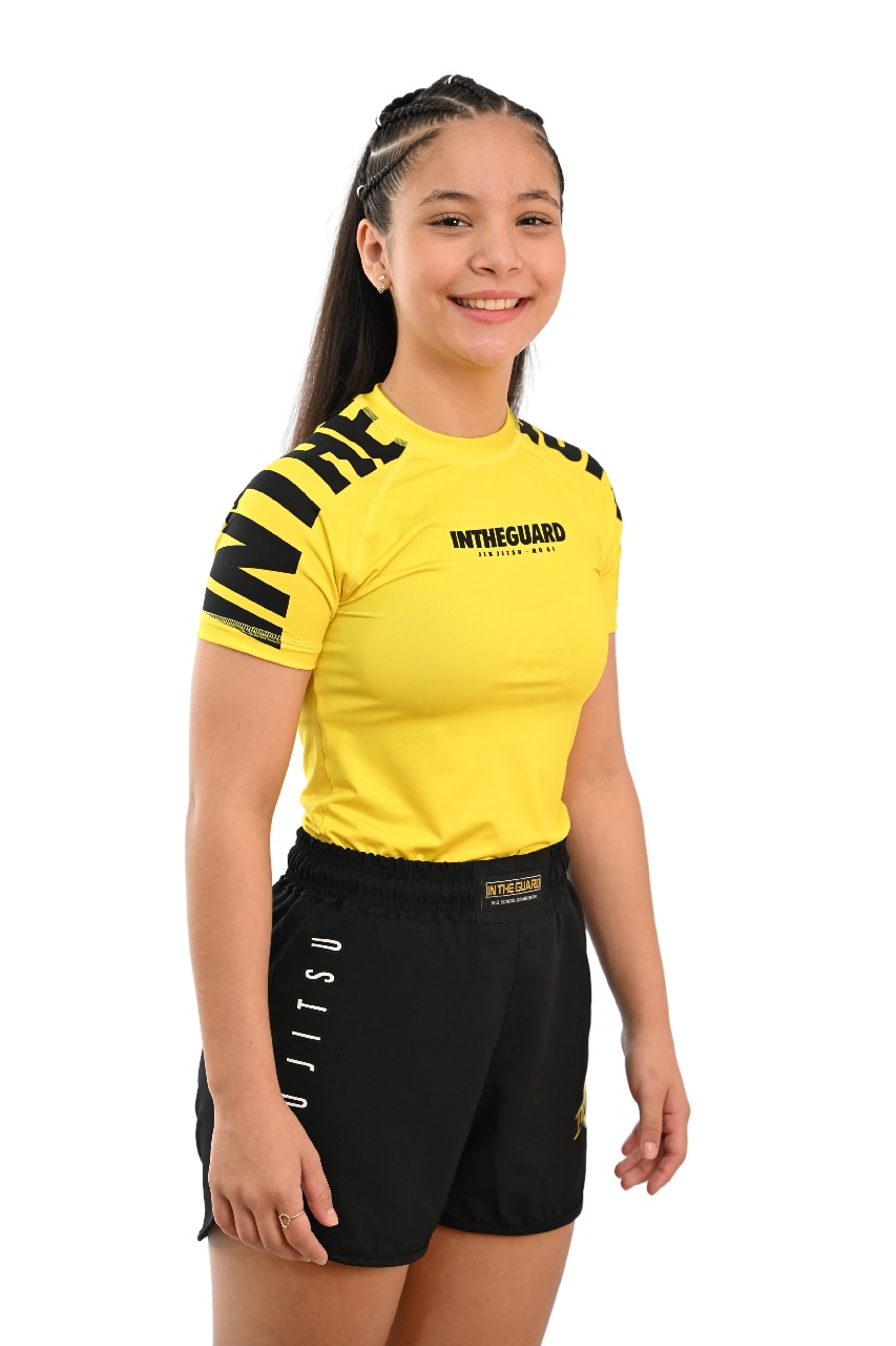 Rash Guard Infantil Feminina Cores Faixas Amarelo