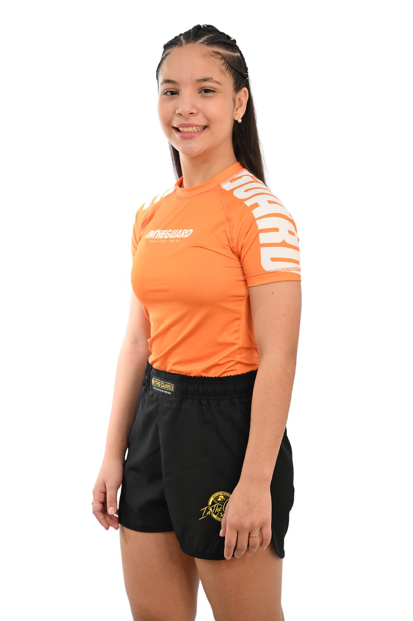 Rash Guard Infantil Feminina Cores Faixas Laranja
