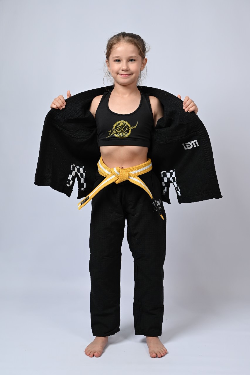 Kimono Infantil In The Guard Feminino Xadrez Preto